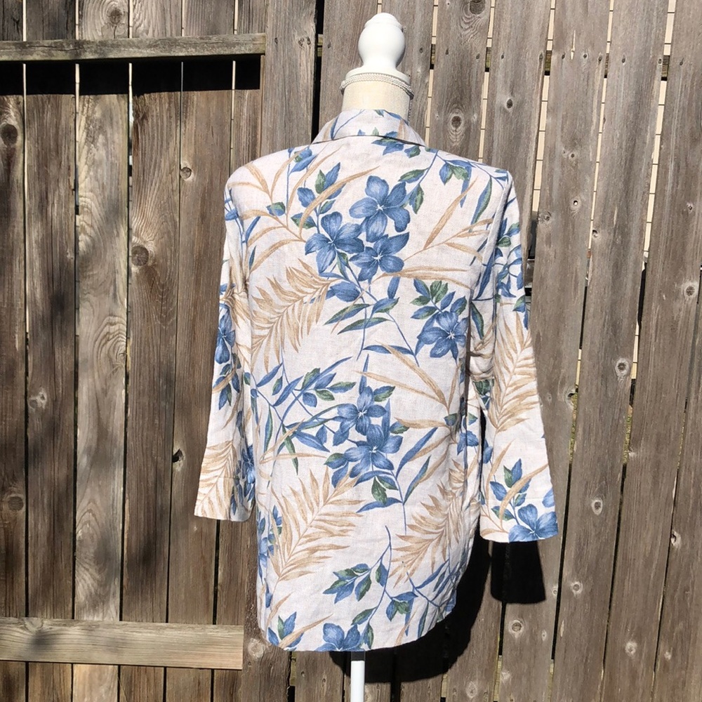 Vintage Floral Print Blazer / Cream & Blue/ Linen - Picture 8 of 11